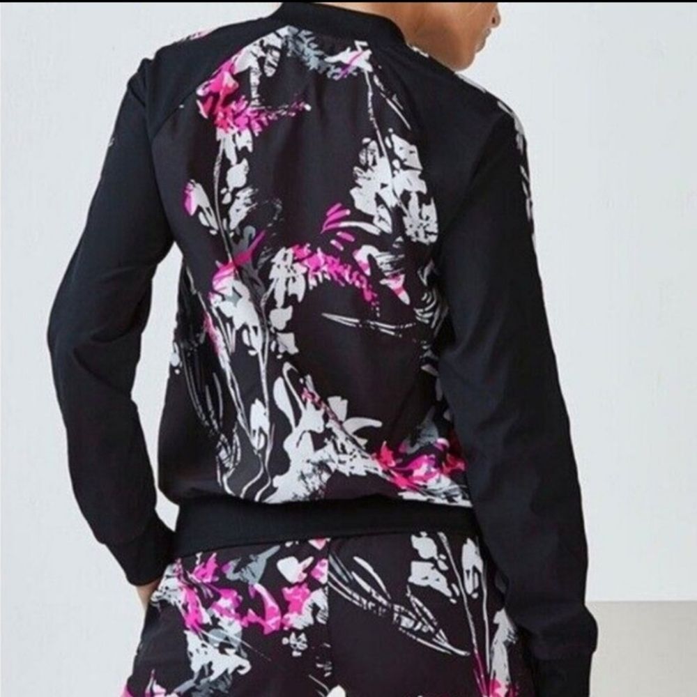 Fabletics Bomber Track Jacket Abstract Leaf Flora… - image 2
